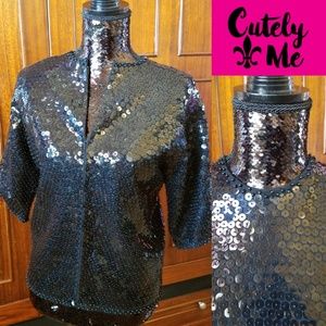 Black Sequin Top or Jacket with full zip - EVERYONE WANTS THE SHINY!